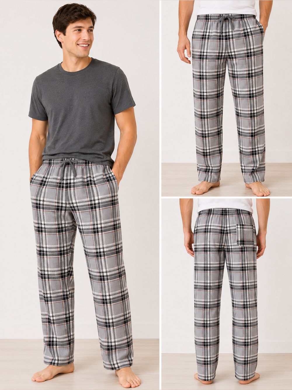 NWT St. John’s Bay Gray Plaid Microfleece Pajama Lounge Sleep Pants Men’s XL